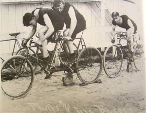 Cycle club members in Cambridge, Md. demonstrate racing techniques